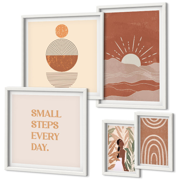 Conjunto de 5 quadros com moldura Estilo boho com slogans positivos sobre a natureza