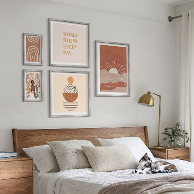 Conjunto de 5 quadros com moldura Estilo boho com slogans positivos sobre a natureza