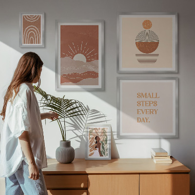 Conjunto de 5 quadros com moldura Estilo boho com slogans positivos sobre a natureza