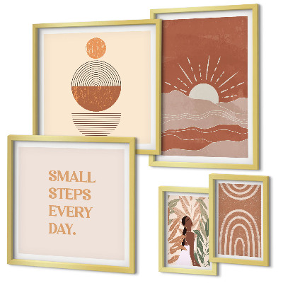Conjunto de 5 quadros com moldura Estilo boho com slogans positivos sobre a natureza
