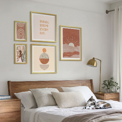 Conjunto de 5 quadros com moldura Estilo boho com slogans positivos sobre a natureza
