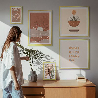 Conjunto de 5 quadros com moldura Estilo boho com slogans positivos sobre a natureza