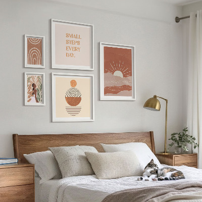 Conjunto de 5 quadros com moldura Estilo boho com slogans positivos sobre a natureza