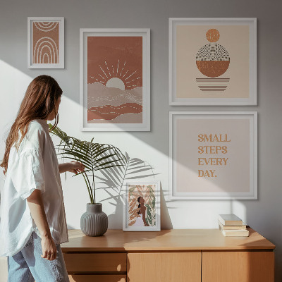 Conjunto de 5 quadros com moldura Estilo boho com slogans positivos sobre a natureza