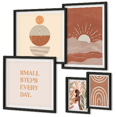 Conjunto de 5 quadros com moldura Estilo boho com slogans positivos sobre a natureza
