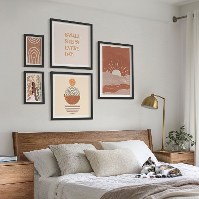 Conjunto de 5 quadros com moldura Estilo boho com slogans positivos sobre a natureza
