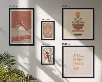 Conjunto de 5 quadros com moldura em estilo boho com frases positivas sobre a natureza