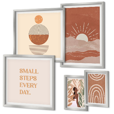 Conjunto de 5 quadros com moldura Estilo boho com slogans positivos sobre a natureza