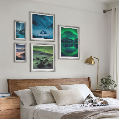 Conjunto de 5 quadros decorativos Paisagens de inverno das montanhas Aurora