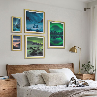 Conjunto de 5 quadros decorativos Paisagens de inverno das montanhas Aurora