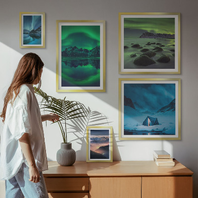 Conjunto de 5 quadros decorativos Paisagens de inverno das montanhas Aurora