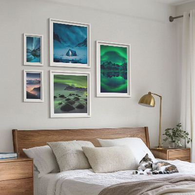 Conjunto de 5 quadros decorativos Paisagens de inverno das montanhas Aurora