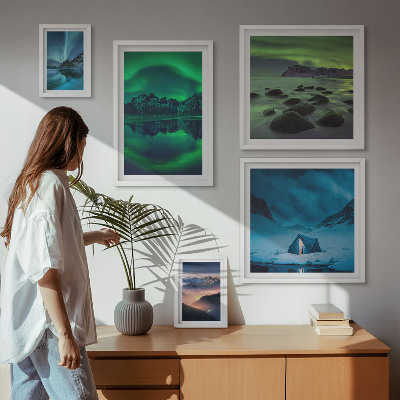Conjunto de 5 quadros decorativos Paisagens de inverno das montanhas Aurora