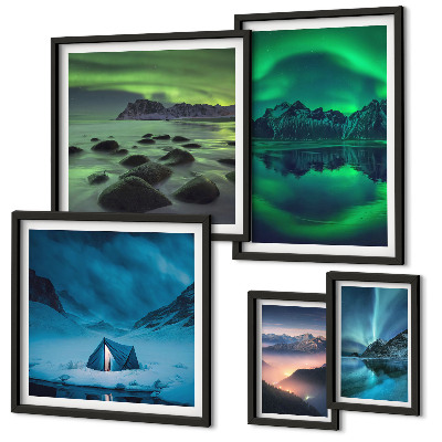 Conjunto de 5 quadros decorativos Paisagens de inverno das montanhas Aurora