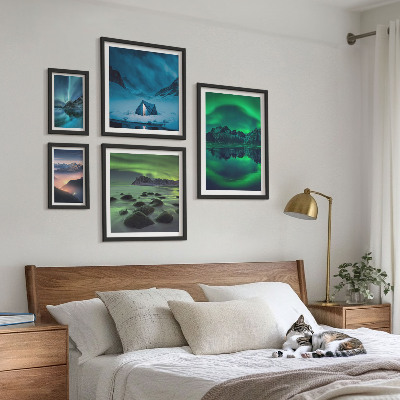 Conjunto de 5 quadros decorativos Paisagens de inverno das montanhas Aurora