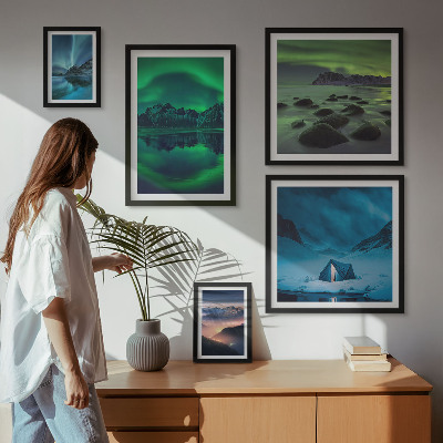 Conjunto de 5 quadros decorativos Paisagens de inverno das montanhas Aurora
