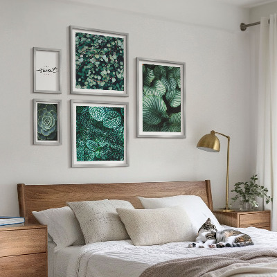 Conjunto de 5 quadros com moldura Folhas verdes plantas modernas
