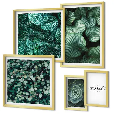 Conjunto de 5 quadros decorativos com estampas de folhas verdes modernas