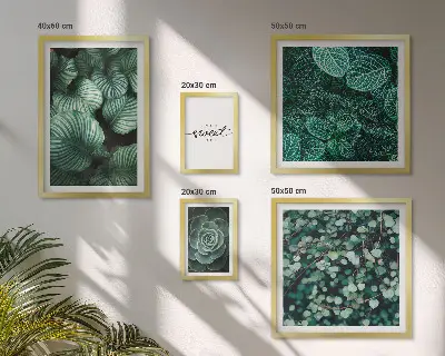Conjunto de 5 quadros decorativos com estampas de folhas verdes modernas
