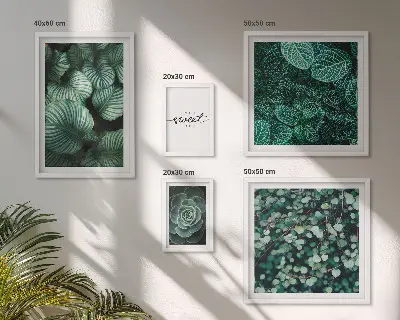Conjunto de 5 quadros decorativos com estampas de folhas verdes modernas