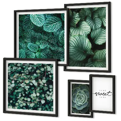 Conjunto de 5 quadros decorativos com estampas de folhas verdes modernas