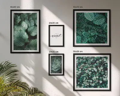 Conjunto de 5 quadros decorativos com estampas de folhas verdes modernas