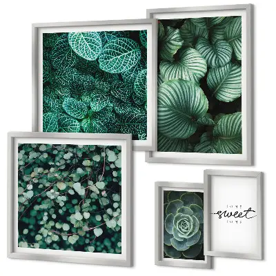 Conjunto de 5 quadros decorativos com estampas de folhas verdes modernas