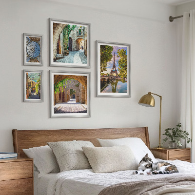 Conjunto de 5 quadros decorativos Vistas encantadoras de cidades europeias