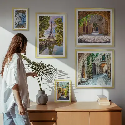 Conjunto de 5 quadros decorativos com vistas encantadoras de cidades europeias
