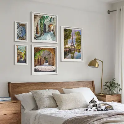 Conjunto de 5 quadros decorativos com vistas encantadoras de cidades europeias