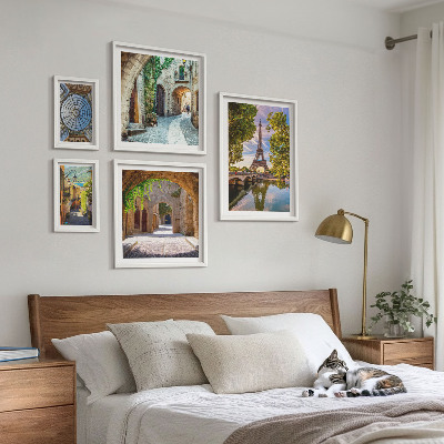Conjunto de 5 quadros decorativos Vistas encantadoras de cidades europeias