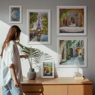 Conjunto de 5 quadros decorativos com vistas encantadoras de cidades europeias