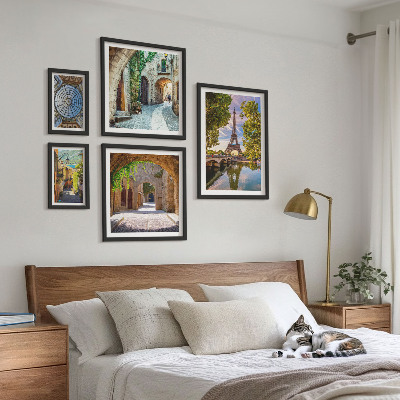 Conjunto de 5 quadros decorativos Vistas encantadoras de cidades europeias