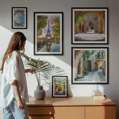 Conjunto de 5 quadros decorativos com vistas encantadoras de cidades europeias