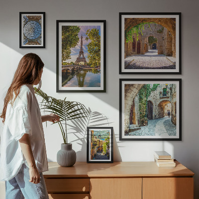 Conjunto de 5 quadros decorativos Vistas encantadoras de cidades europeias