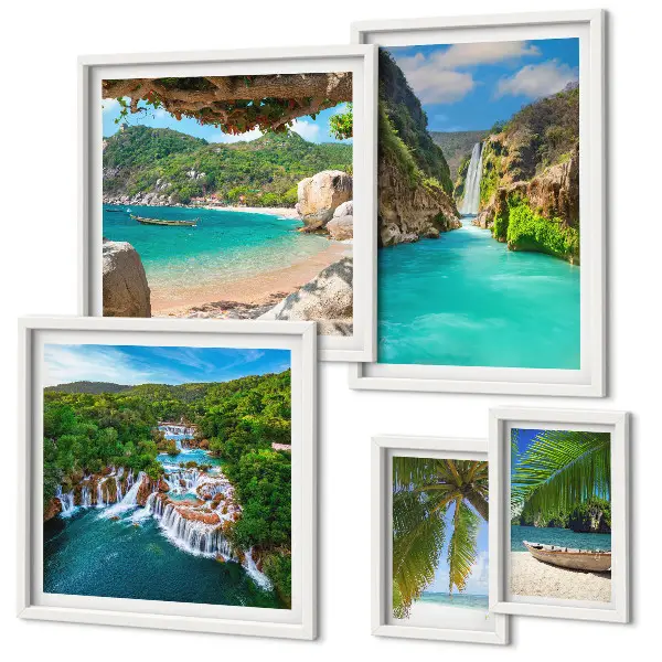 Galeria de quadros para parede com tema de praias e cachoeiras tropicais