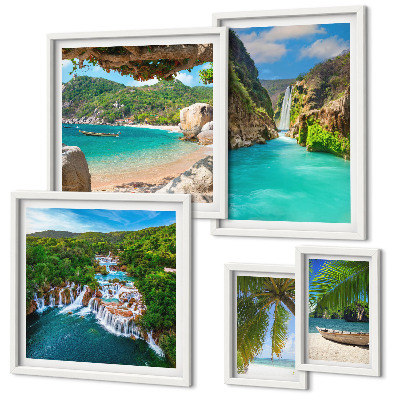 Parede galeria de quadros praias com cachoeiras tropicais