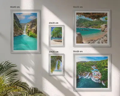 Galeria de quadros para parede com tema de praias e cachoeiras tropicais