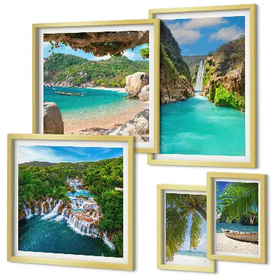 Galeria de quadros para parede com tema de praias e cachoeiras tropicais