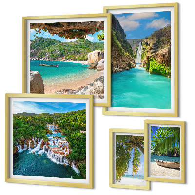 Parede galeria de quadros praias com cachoeiras tropicais