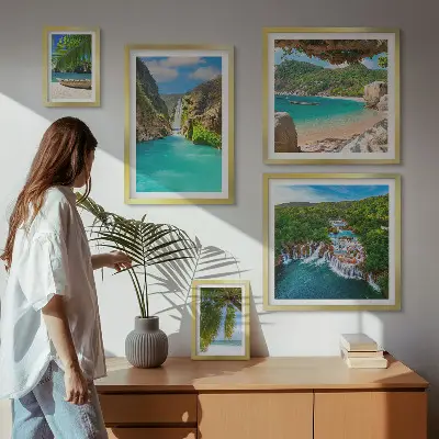 Galeria de quadros para parede com tema de praias e cachoeiras tropicais