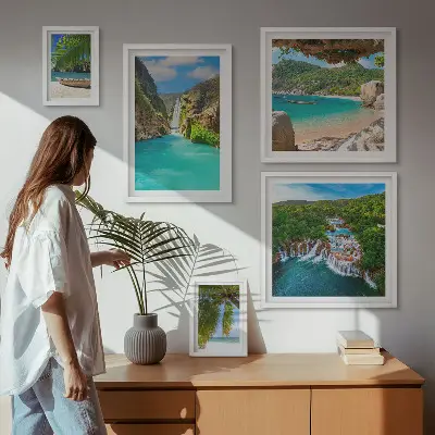 Galeria de quadros para parede com tema de praias e cachoeiras tropicais
