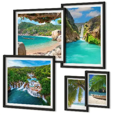 Galeria de quadros para parede com tema de praias e cachoeiras tropicais