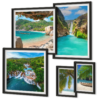 Parede galeria de quadros praias com cachoeiras tropicais