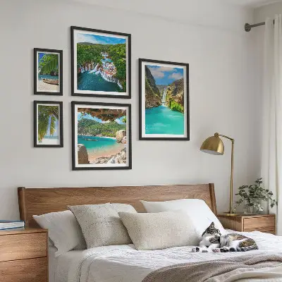 Galeria de quadros para parede com tema de praias e cachoeiras tropicais