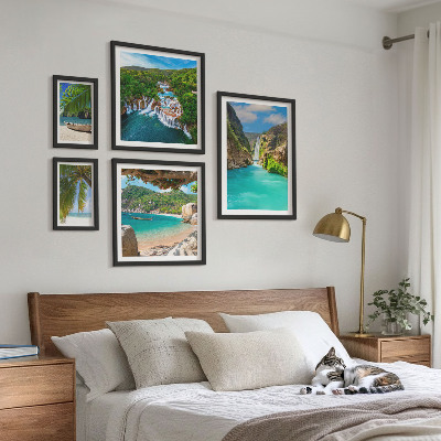 Parede galeria de quadros praias com cachoeiras tropicais
