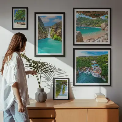 Galeria de quadros para parede com tema de praias e cachoeiras tropicais