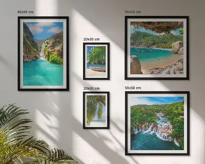 Galeria de quadros para parede com tema de praias e cachoeiras tropicais