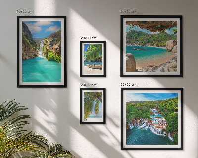 Parede galeria de quadros praias com cachoeiras tropicais
