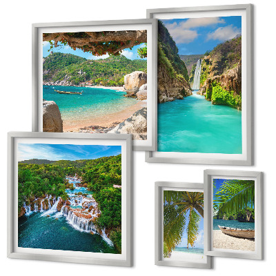 Parede galeria de quadros praias com cachoeiras tropicais